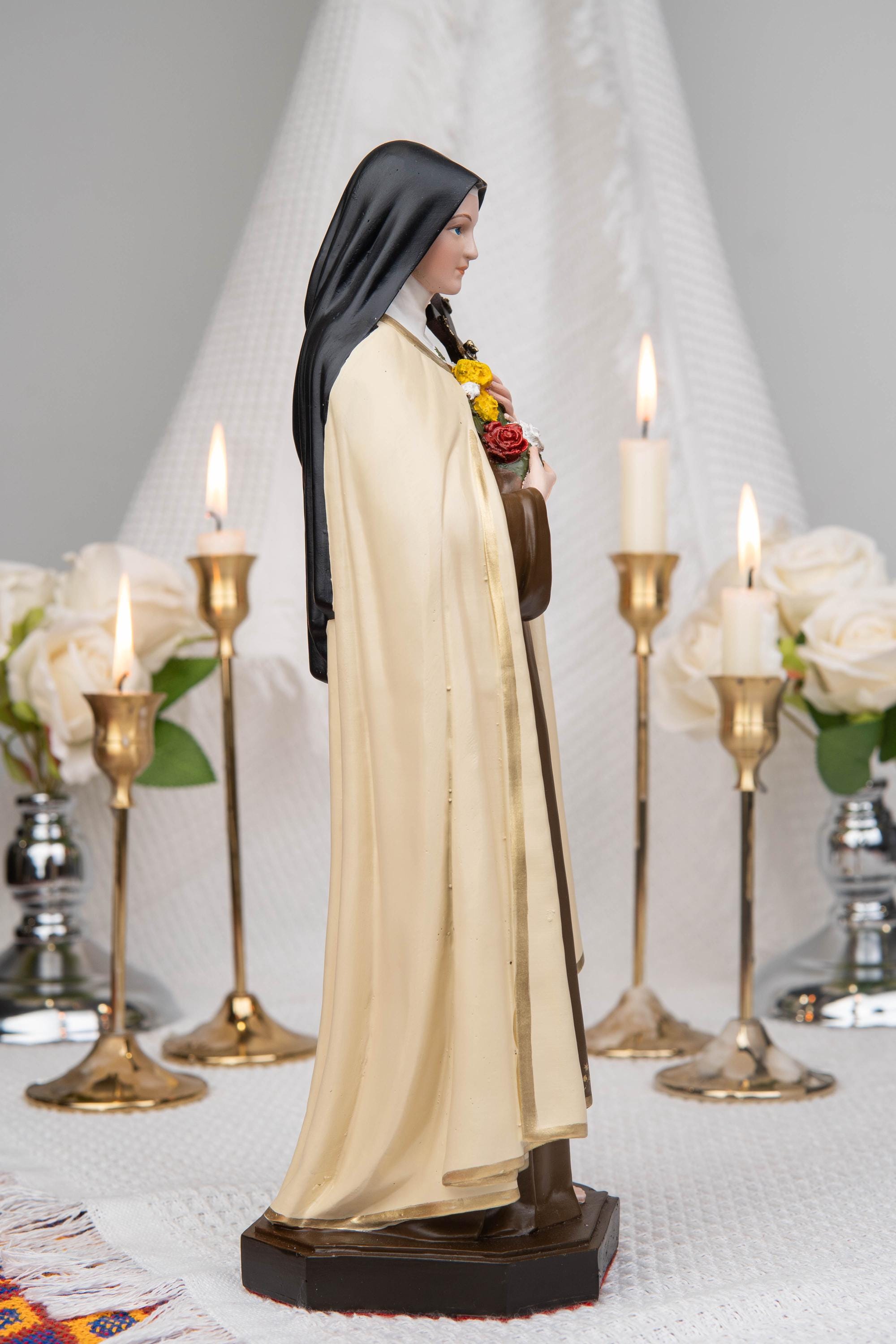 St. Therese of Lisieux Statue 11.8" – The Little Flower Catholic Saint Figurine, Carmelite Nun, Religious Home Decor, Catholic Gift