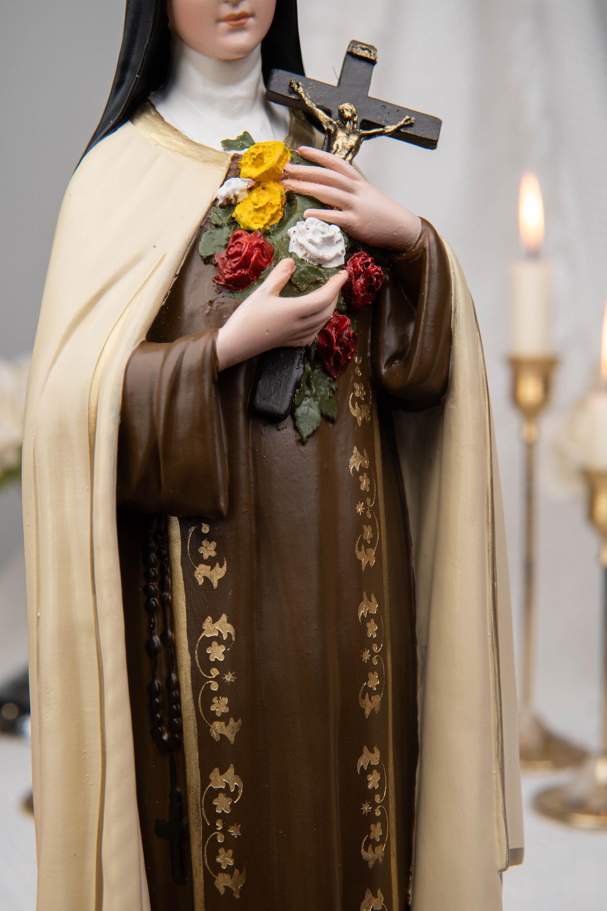 St. Therese of Lisieux Statue 11.8" – The Little Flower Catholic Saint Figurine, Carmelite Nun, Religious Home Decor, Catholic Gift