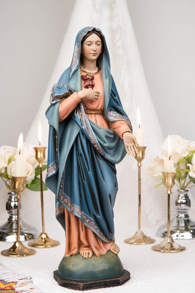 Hand-Painted Our Lady of the Immaculate Heart Statue 15.8"