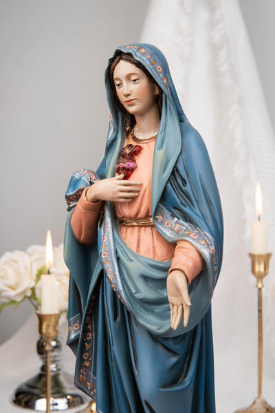 Hand-Painted Our Lady of the Immaculate Heart Statue 15.8"