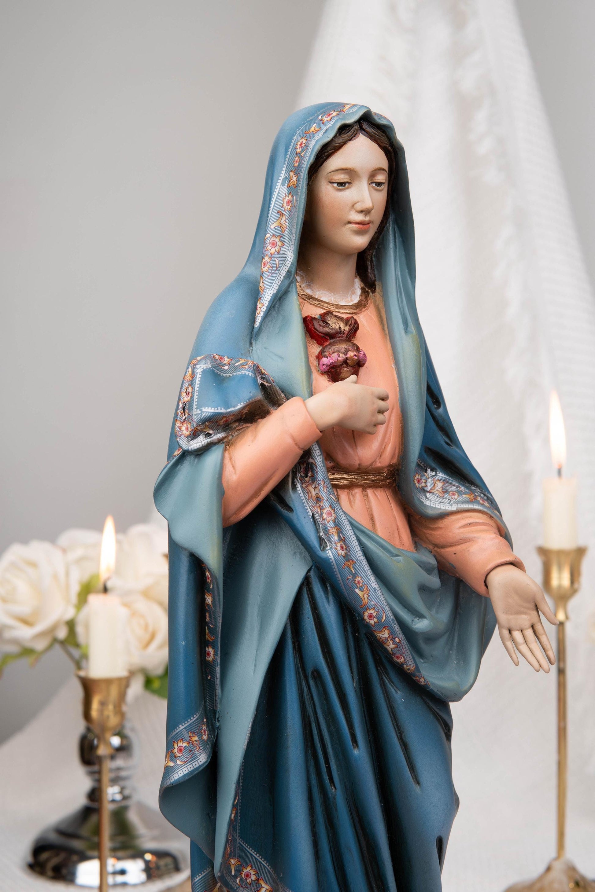 Hand-Painted Our Lady of the Immaculate Heart Statue 15.8"