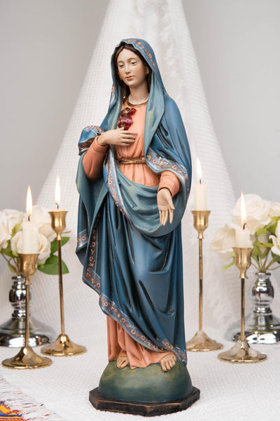 Hand-Painted Our Lady of the Immaculate Heart Statue 15.8"