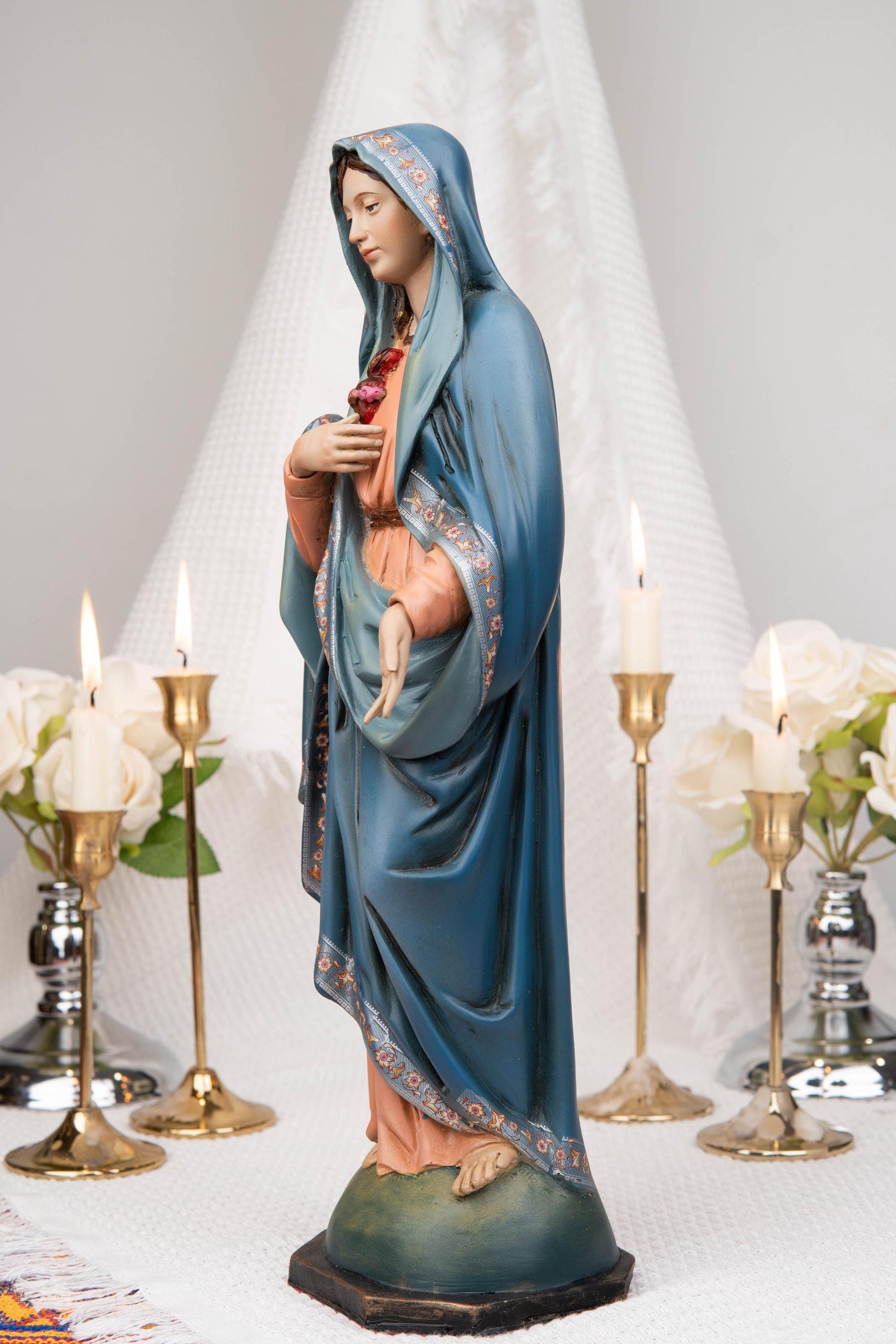 Hand-Painted Our Lady of the Immaculate Heart Statue 15.8"