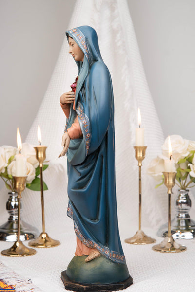 Hand-Painted Our Lady of the Immaculate Heart Statue 15.8"