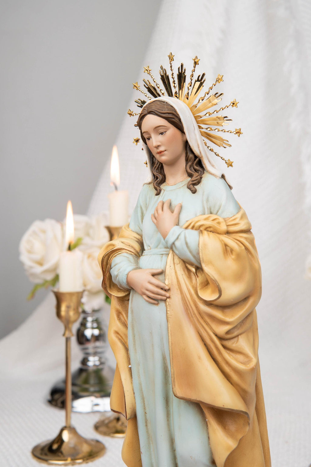 Hand-Painted Our Lady of Hope Statue 11.8", Pregnant Virgin Mary Figurine, Catholic Gift for Women, Advent Prayer Corner Decor