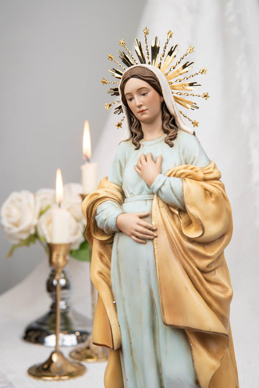 Hand-Painted Our Lady of Hope Statue 11.8", Pregnant Virgin Mary Figurine, Catholic Gift for Women, Advent Prayer Corner Decor