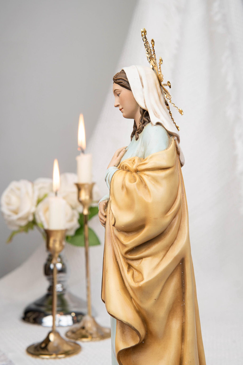 Hand-Painted Our Lady of Hope Statue 11.8", Pregnant Virgin Mary Figurine, Catholic Gift for Women, Advent Prayer Corner Decor