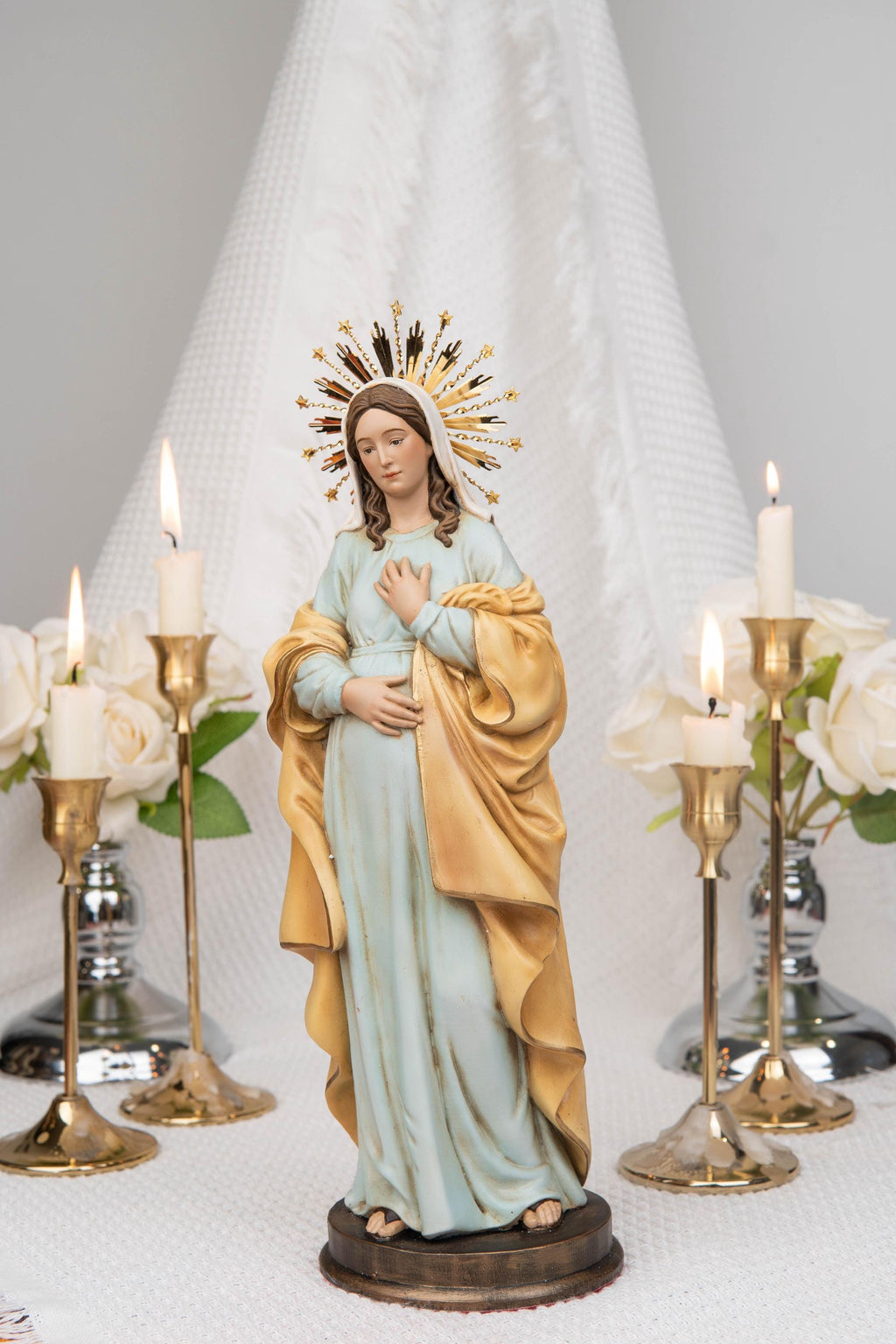 Hand-Painted Our Lady of Hope Statue 11.8", Pregnant Virgin Mary Figurine, Catholic Gift for Women, Advent Prayer Corner Decor