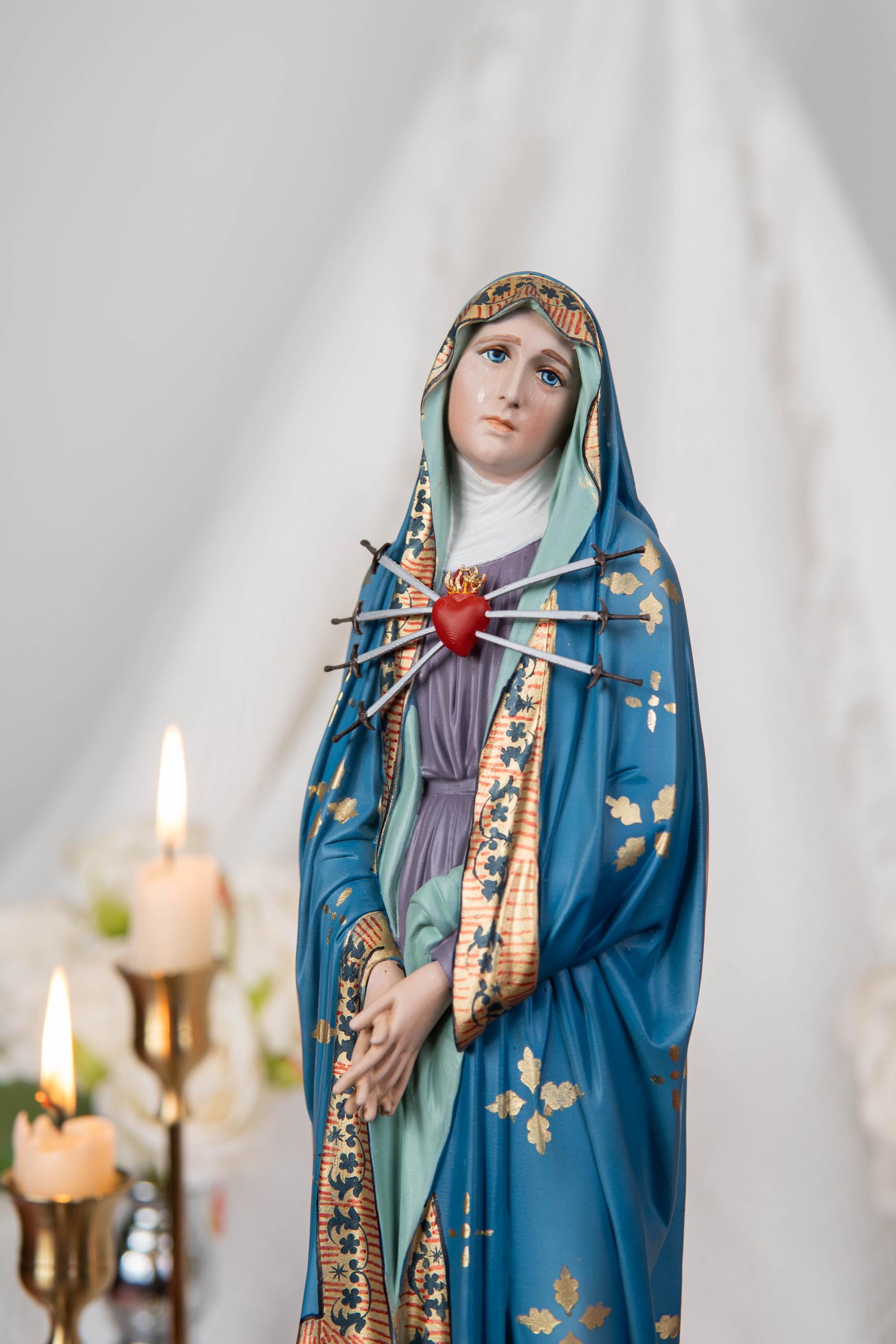 Catholic Altar Set, INRI Crucifix Cross, Our Lady of Sorrows Statue, St. John Apostle Statue, Religious Home Decor, Catholic Decor