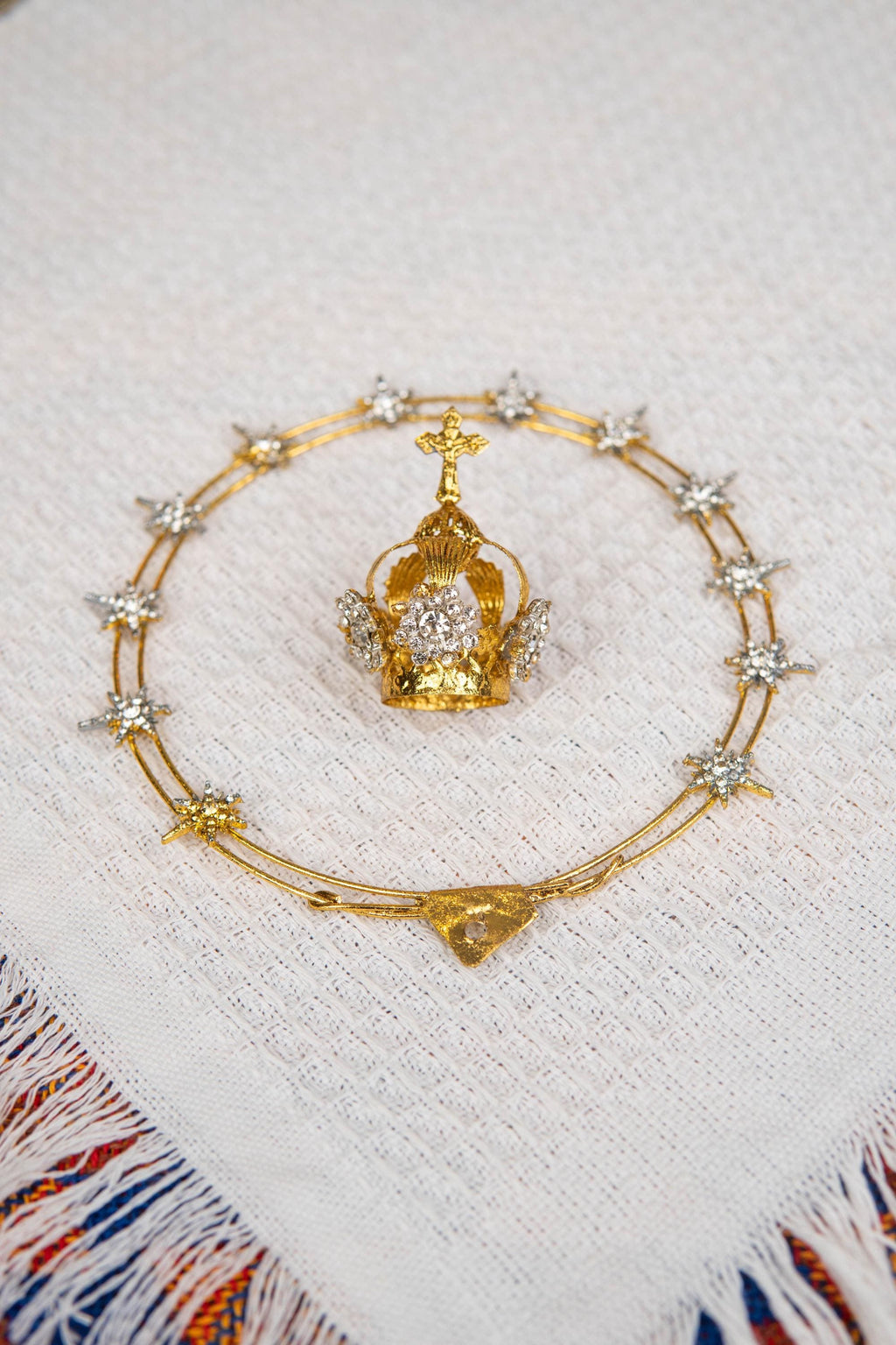 Virgin Mary Crown Halo 12 Stars, Rhinestone Catholic Statue Headpiece, Our Lady Coronation Crown, Fits 11-20 Inch Statue