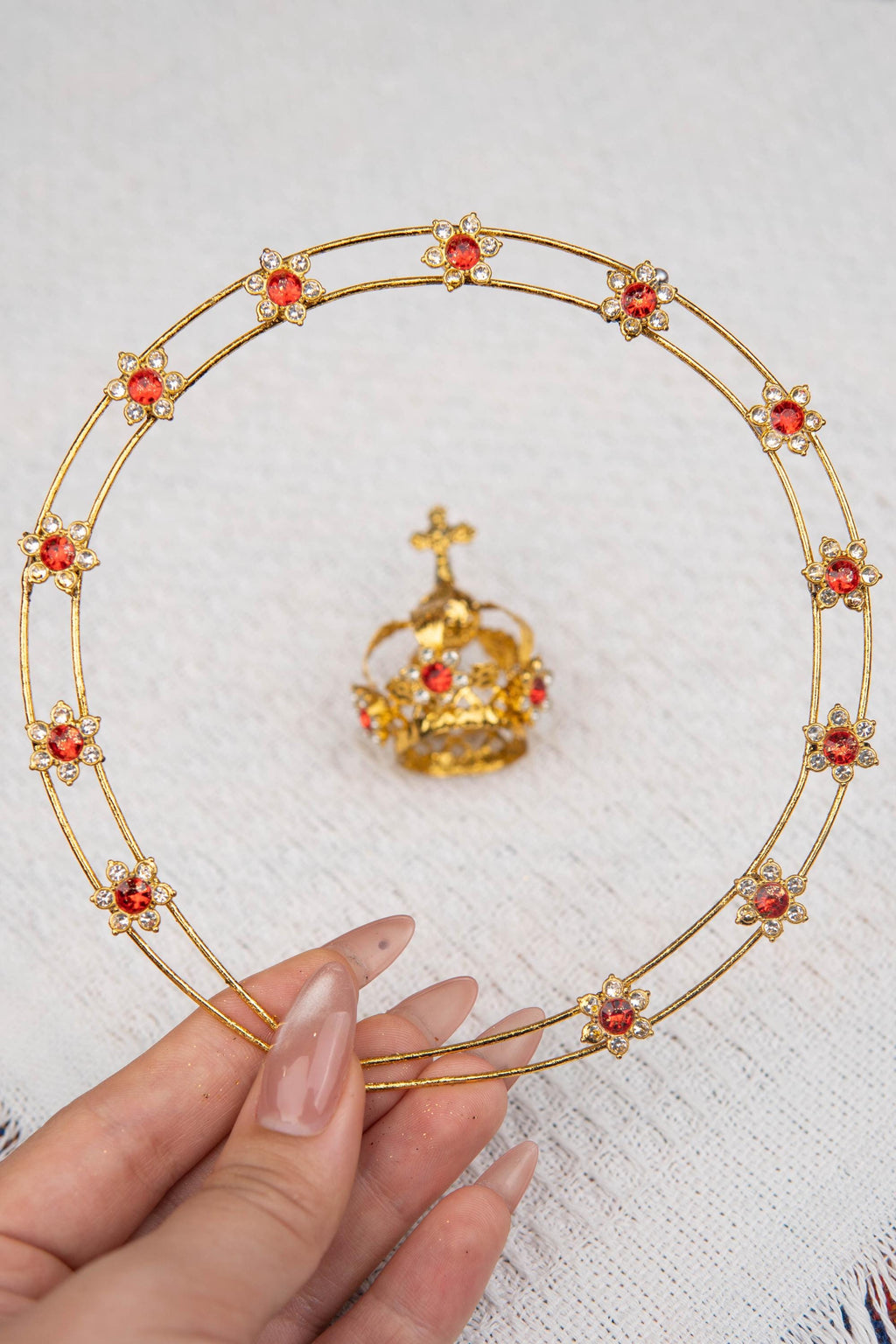 Virgin Mary Crown Halo 12 Stars, Rhinestone Catholic Statue Headpiece, Our Lady Coronation Crown, Fits 11-20 Inch Statue