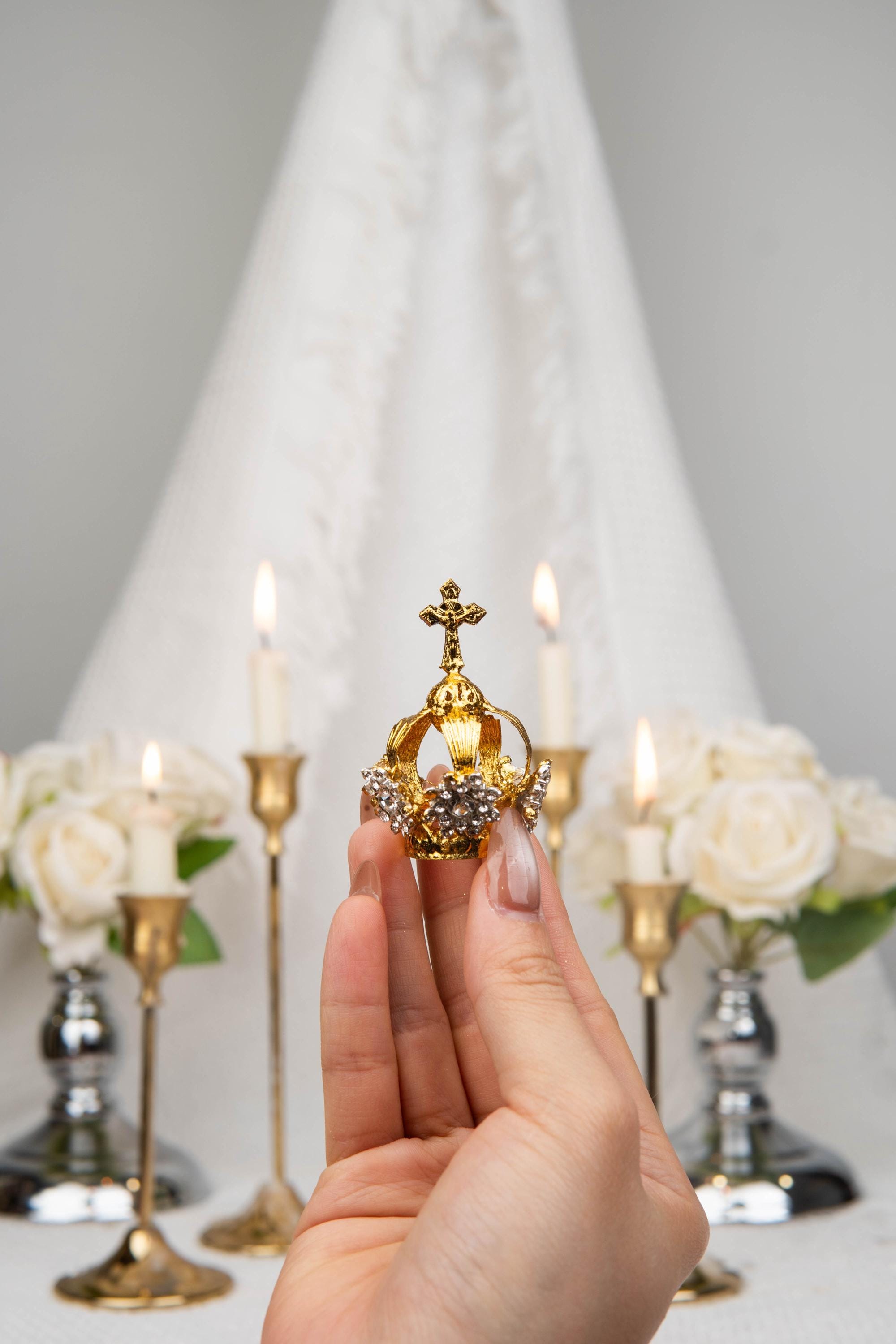 Virgin Mary Crown Halo 12 Stars, Rhinestone Catholic Statue Headpiece, Our Lady Coronation Crown, Fits 11-20 Inch Statue