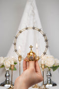 Virgin Mary Crown Halo, Floral Ruby Red Crystal Catholic Statue Headpiece, Our Lady Crown Replacement, Fits 11-20 Inch Statue