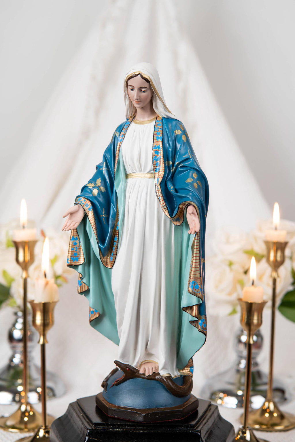 Catholic Home Altar Decor Set, Crucifix Cross Statue, Virgin Mary Our Lady of Grace, St. Joseph Figurine, Catholic Gift, Religious Statue