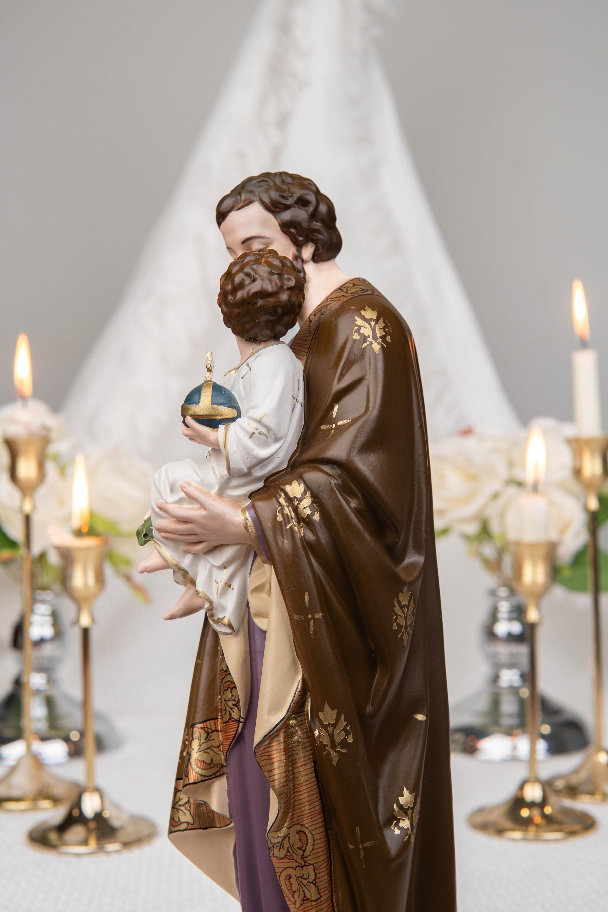 Saint Joseph Holding Baby Jesus Statue, Catholic Home Decor, Religious Decor, Catholic Statues, Catholic Gift for Women & Men, Statue Decor