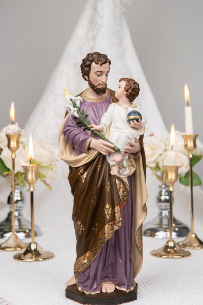 Holy Family Statue Set 11.8" - St Joseph with Child Jesus and Our Lady of Grace