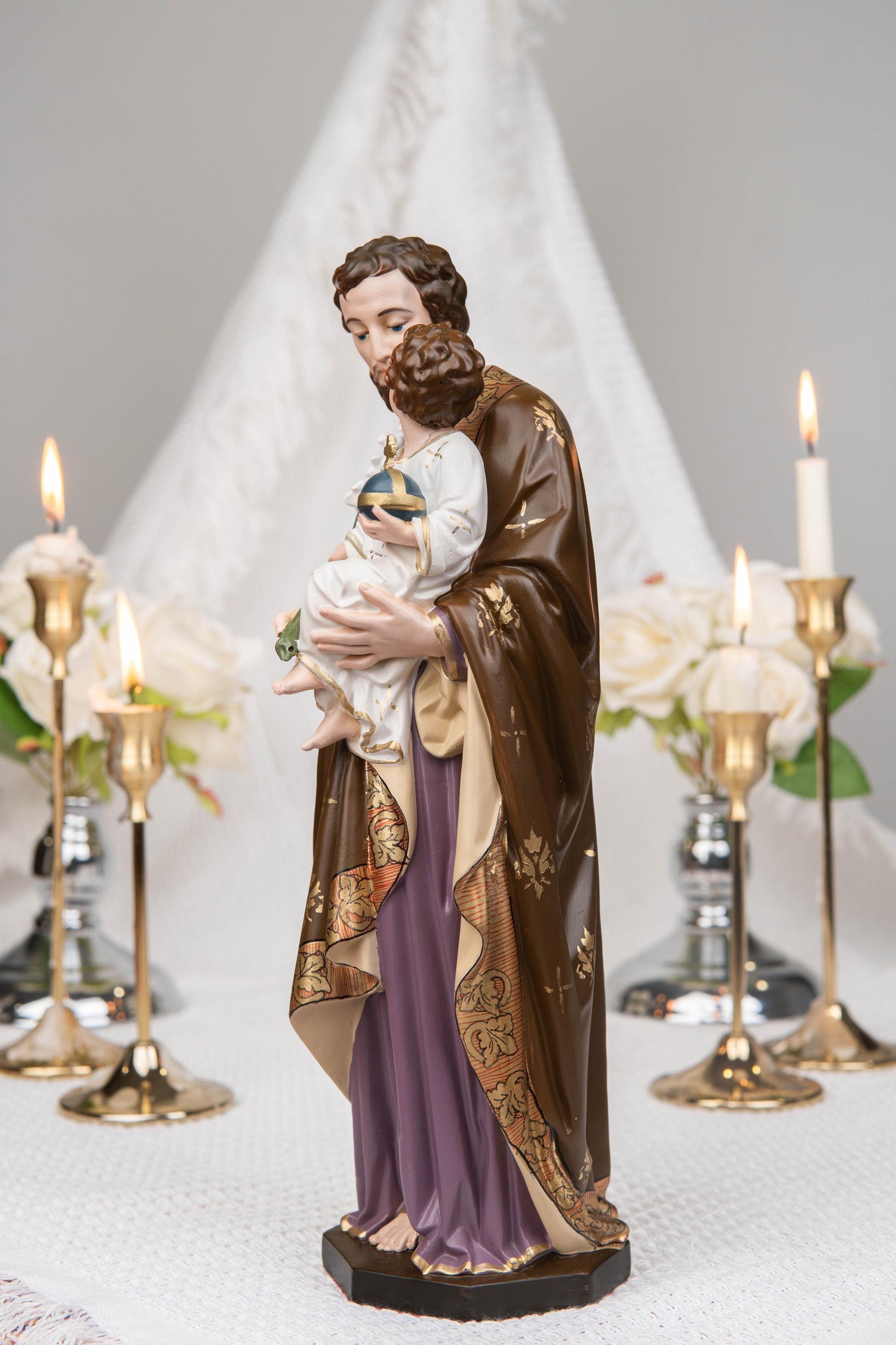 Holy Family Statue Set 11.8" - St Joseph with Child Jesus and Our Lady of Grace