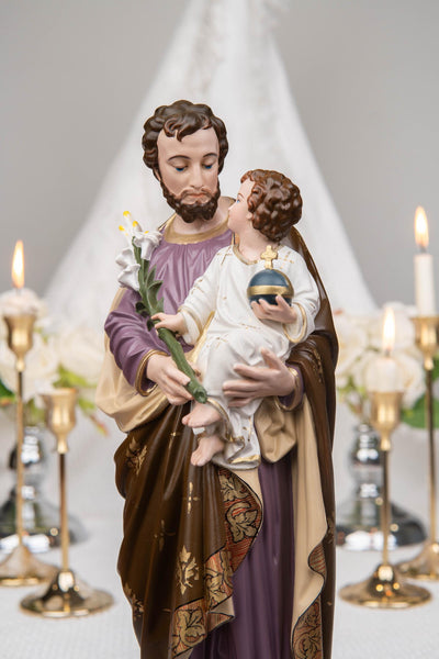 Holy Family Statue Set 11.8" - St Joseph with Child Jesus and Our Lady of Grace