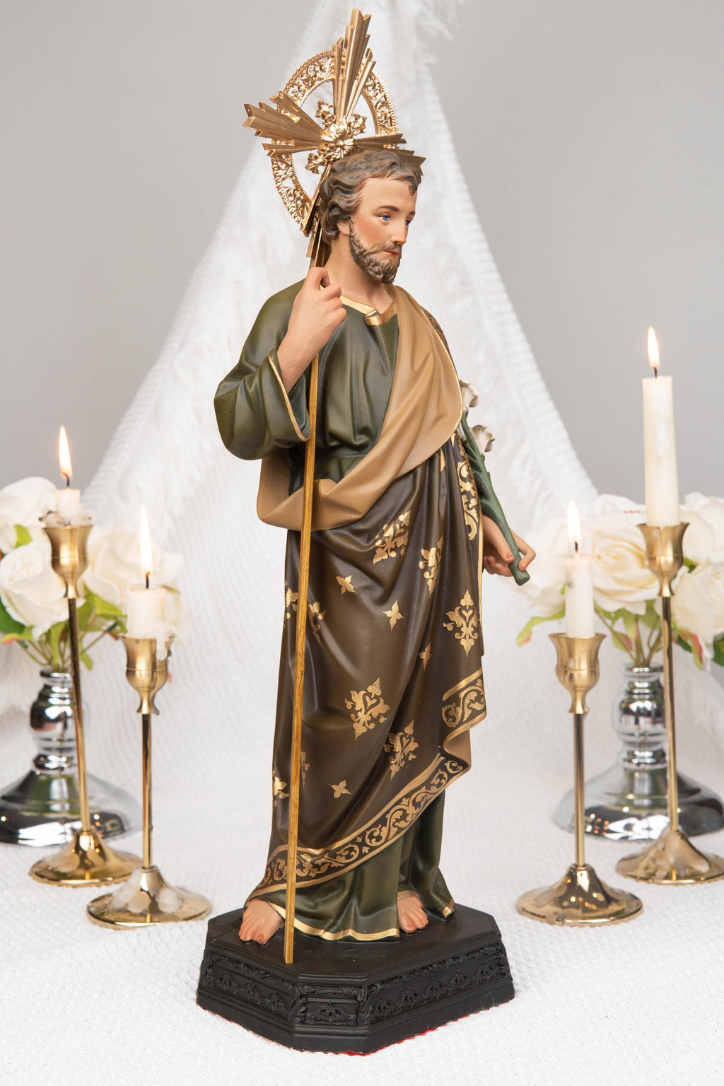 Saint Joseph Statue 15.7" with Lily, St Joseph Catholic Statue Decor, Prayer Corner Altar Decor, Catholic Home Decor Gift, Religious Gift