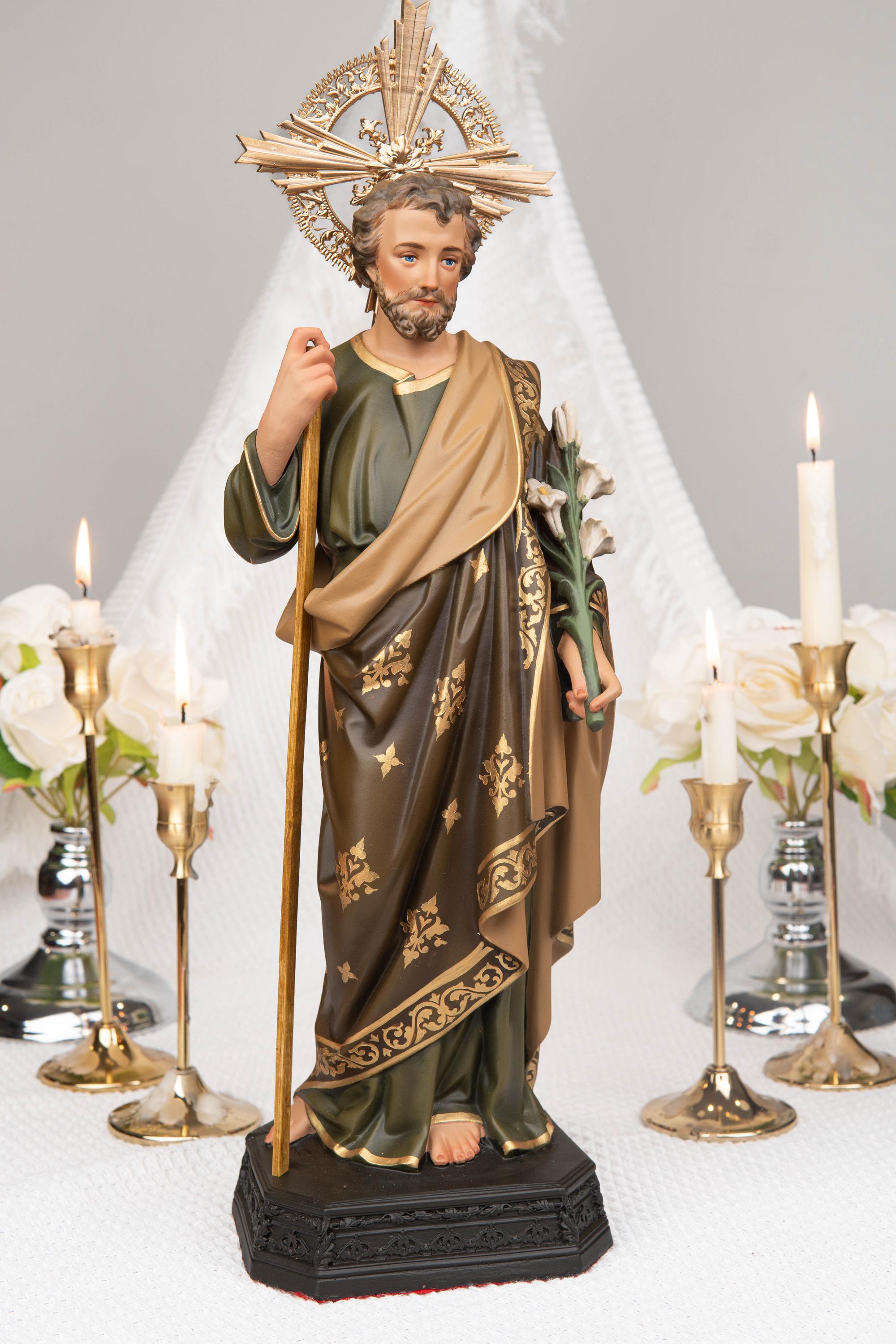 Saint Joseph Statue 15.7" with Lily, St Joseph Catholic Statue Decor, Prayer Corner Altar Decor, Catholic Home Decor Gift, Religious Gift