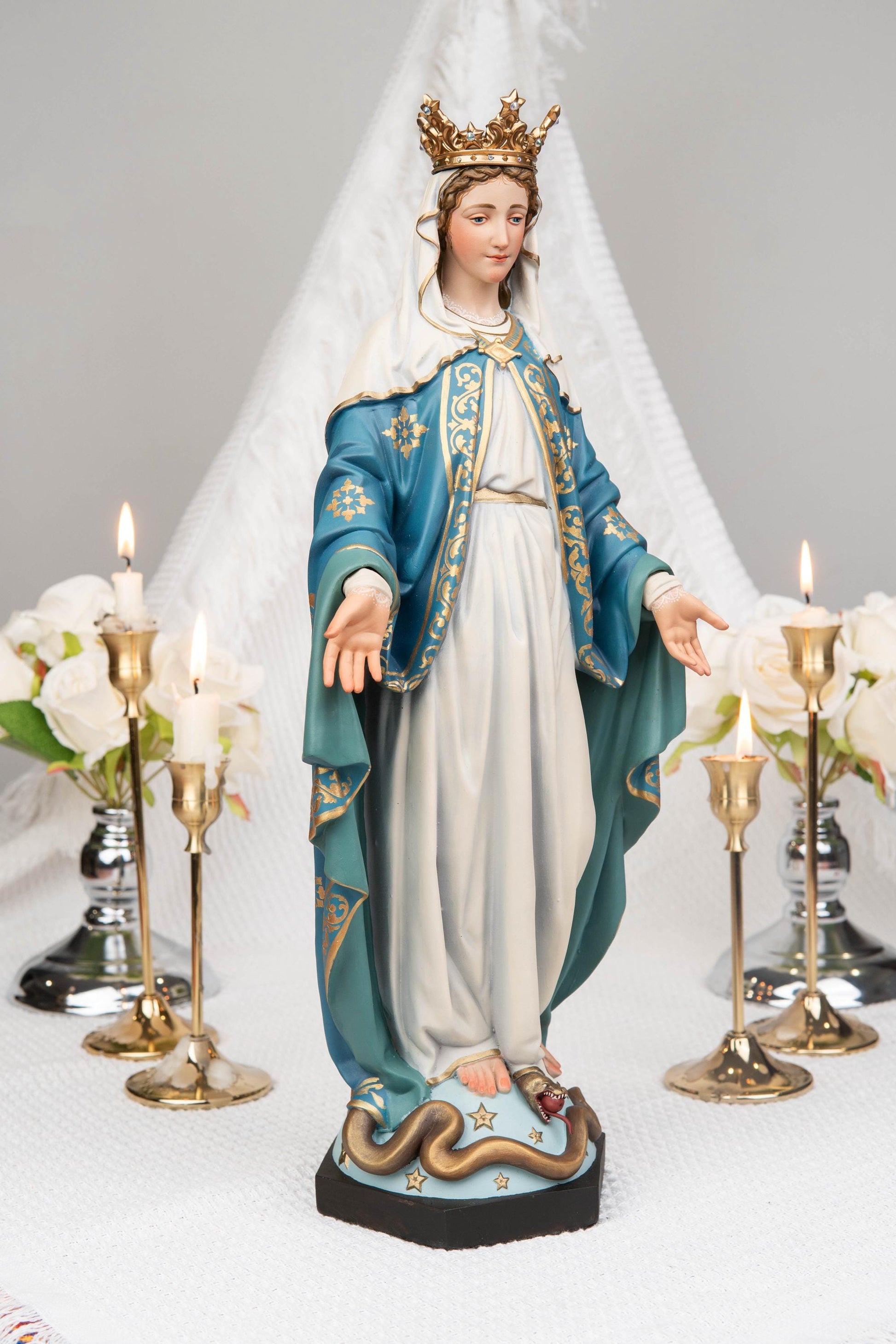 Our Lady of Grace Statue 15.8" – Virgin Mary Statue with Crown, Catholic Home Decor, Altar Decor, Catholic Gifts for Women, Mary Statue