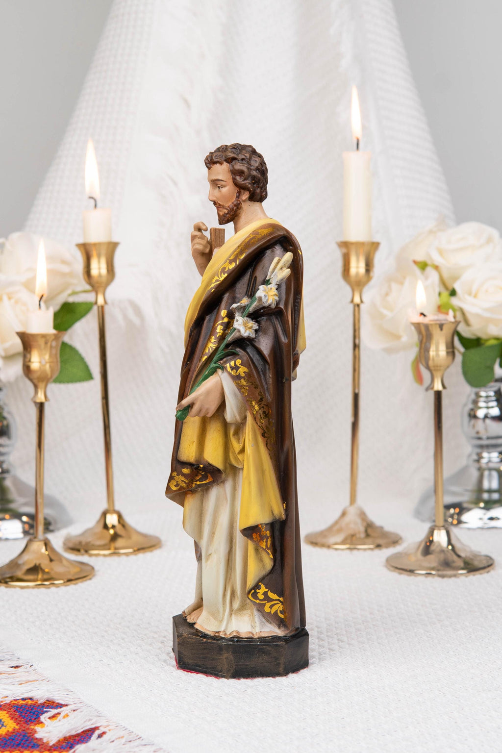 Saint Joseph Statue with Lily & Staff 9.8", Catholic Statue, Catholic Home Decor, Altar Decor, Religious Gift, Religious Figurines