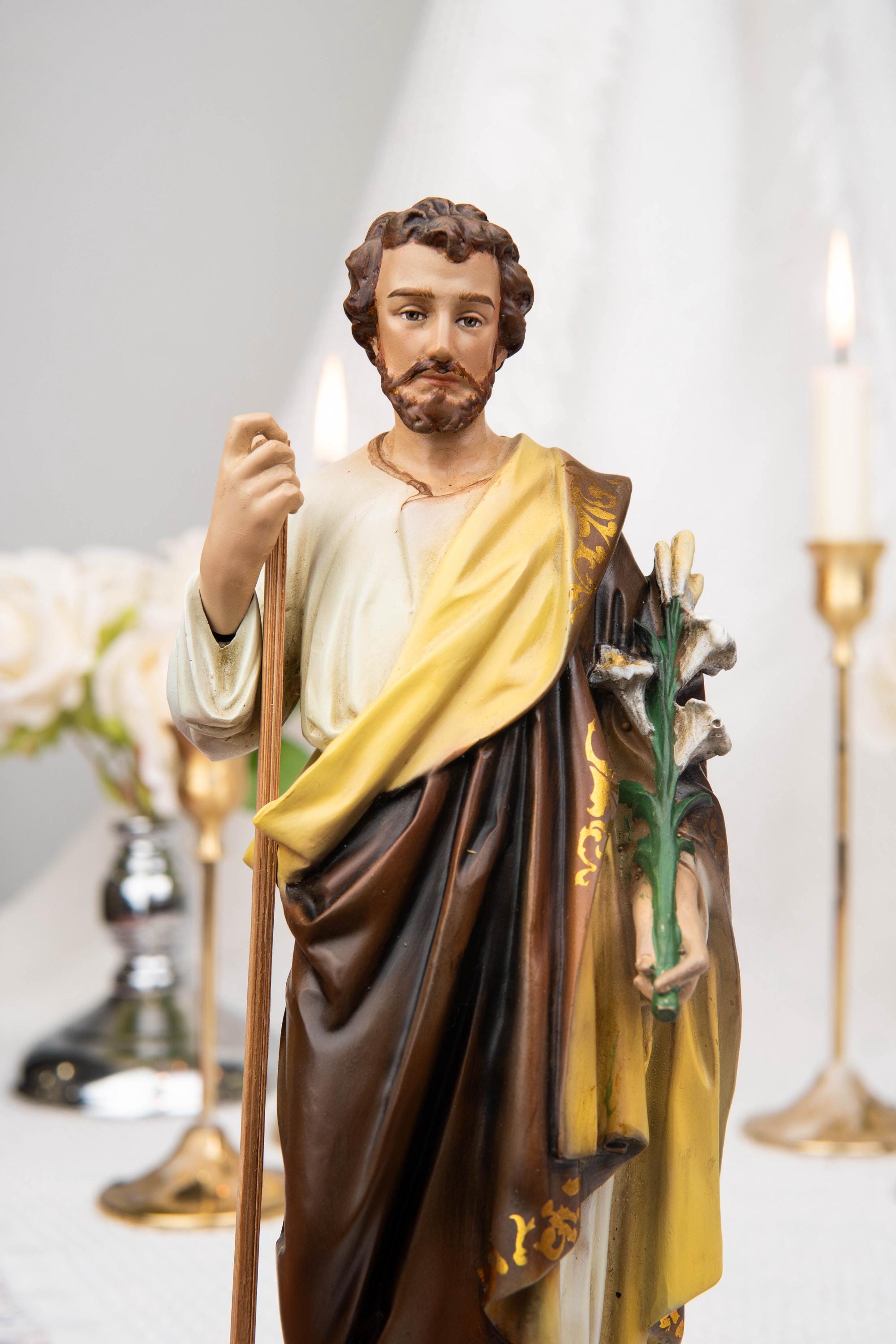 Saint Joseph Statue with Lily & Staff 9.8", Catholic Statue, Catholic Home Decor, Altar Decor, Religious Gift, Religious Figurines