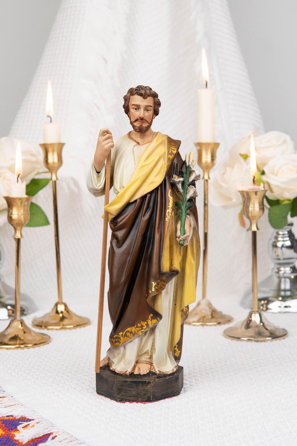 Our Lady of Grace & Saint Joseph Statue Set 9.8", Catholic Home Decor, Prayer Corner Altar Decor, Religious Gift, Hand-Painted Statue