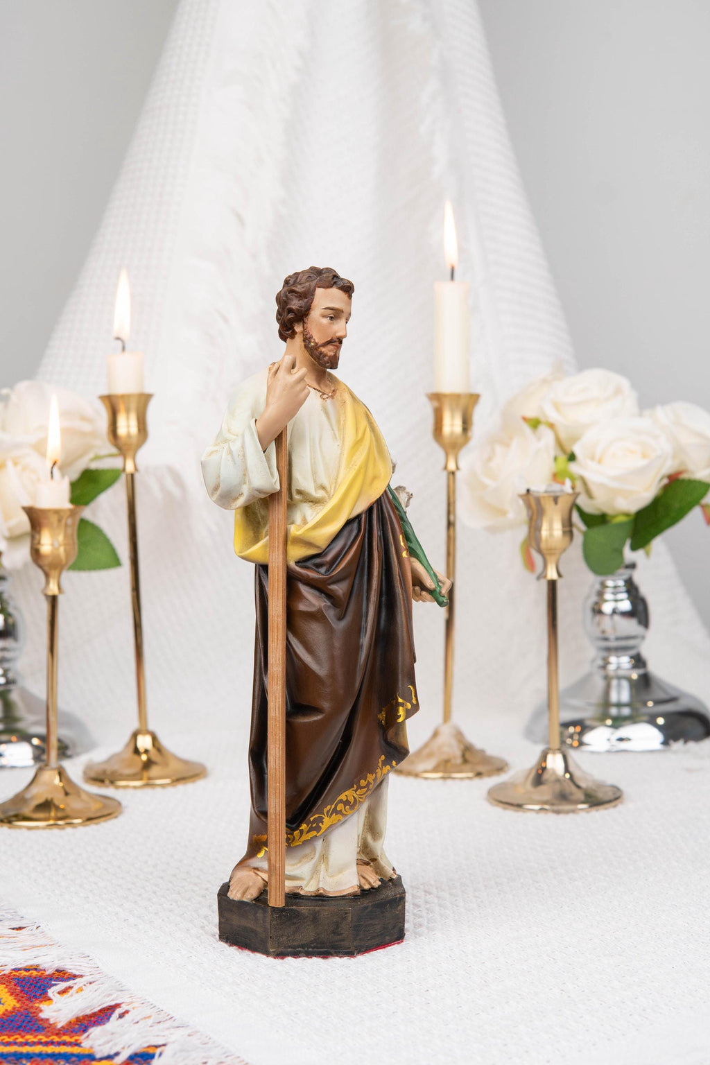 Our Lady of Grace & Saint Joseph Statue Set 9.8", Catholic Home Decor, Prayer Corner Altar Decor, Religious Gift, Hand-Painted Statue