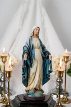 Our Lady of Grace & Saint Joseph Statue Set 9.8", Catholic Home Decor, Prayer Corner Altar Decor, Religious Gift, Hand-Painted Statue