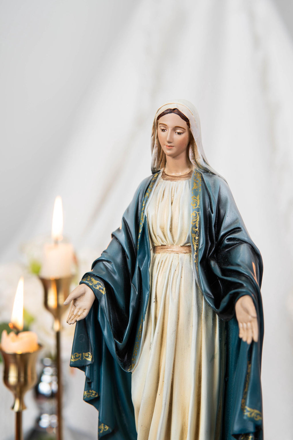 Our Lady of Grace & Saint Joseph Statue Set 9.8", Catholic Home Decor, Prayer Corner Altar Decor, Religious Gift, Hand-Painted Statue