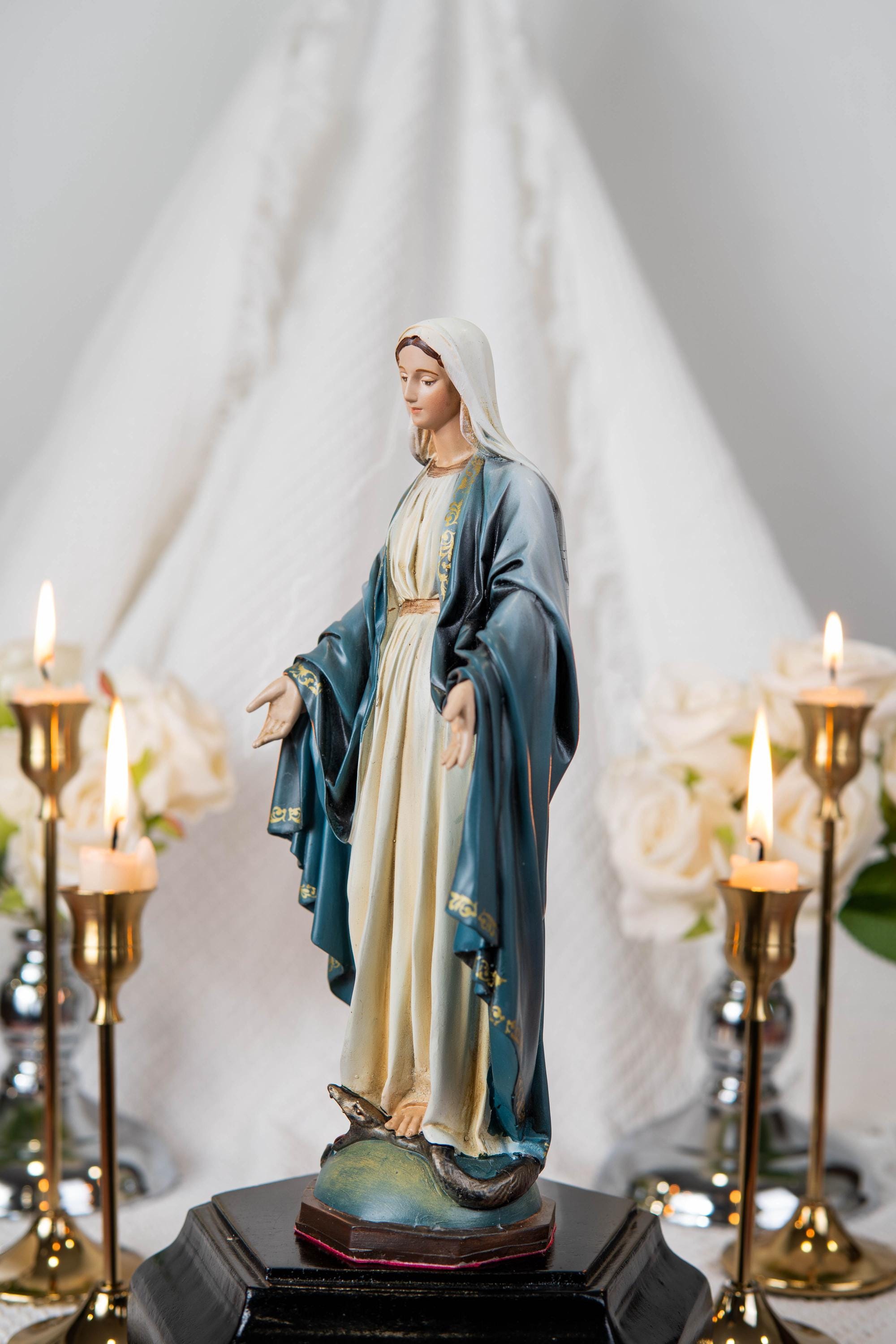 Our Lady of Grace & Saint Joseph Statue Set 9.8", Catholic Home Decor, Prayer Corner Altar Decor, Religious Gift, Hand-Painted Statue