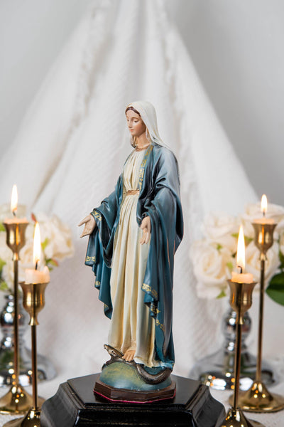 Our Lady of Grace & Saint Joseph Statue Set 9.8", Catholic Home Decor, Prayer Corner Altar Decor, Religious Gift, Hand-Painted Statue