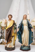Our Lady of Grace & Saint Joseph Statue Set 9.8", Catholic Home Decor, Prayer Corner Altar Decor, Religious Gift, Hand-Painted Statue