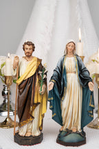 Our Lady of Grace & Saint Joseph Statue Set 9.8", Catholic Home Decor, Prayer Corner Altar Decor, Religious Gift, Hand-Painted Statue