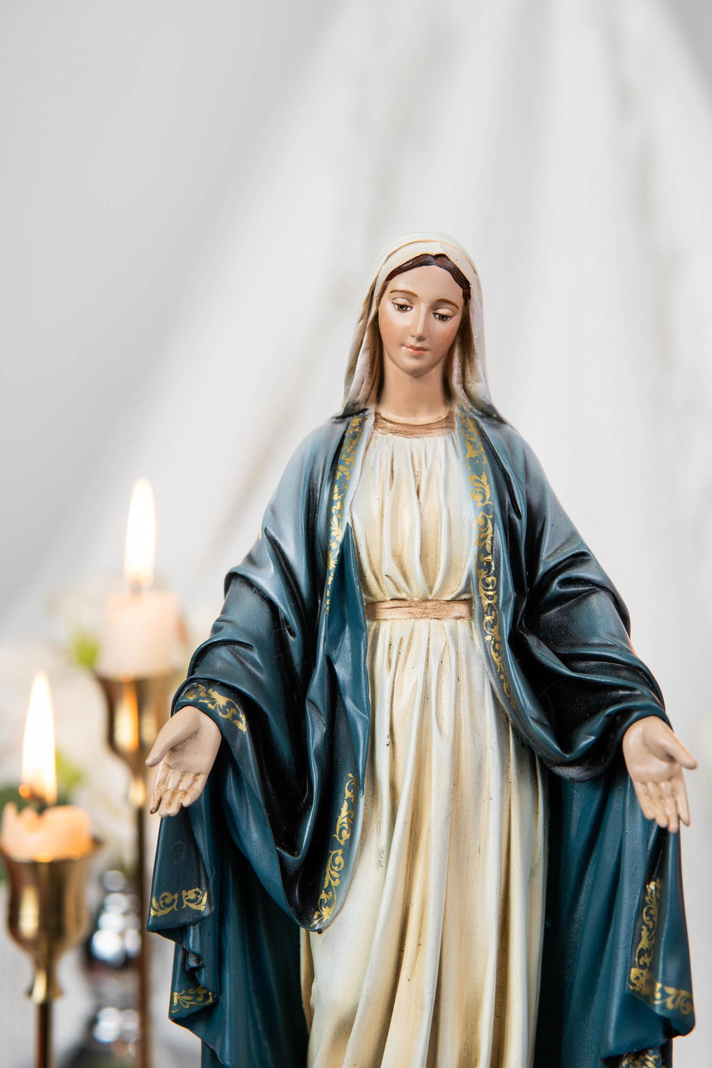 Catholic Altar Set, INRI Crucifix Cross, Our Lady of Grace Virgin Mary, Saint Joseph Statue, Religious Home Decor, Catholic Gift for Women