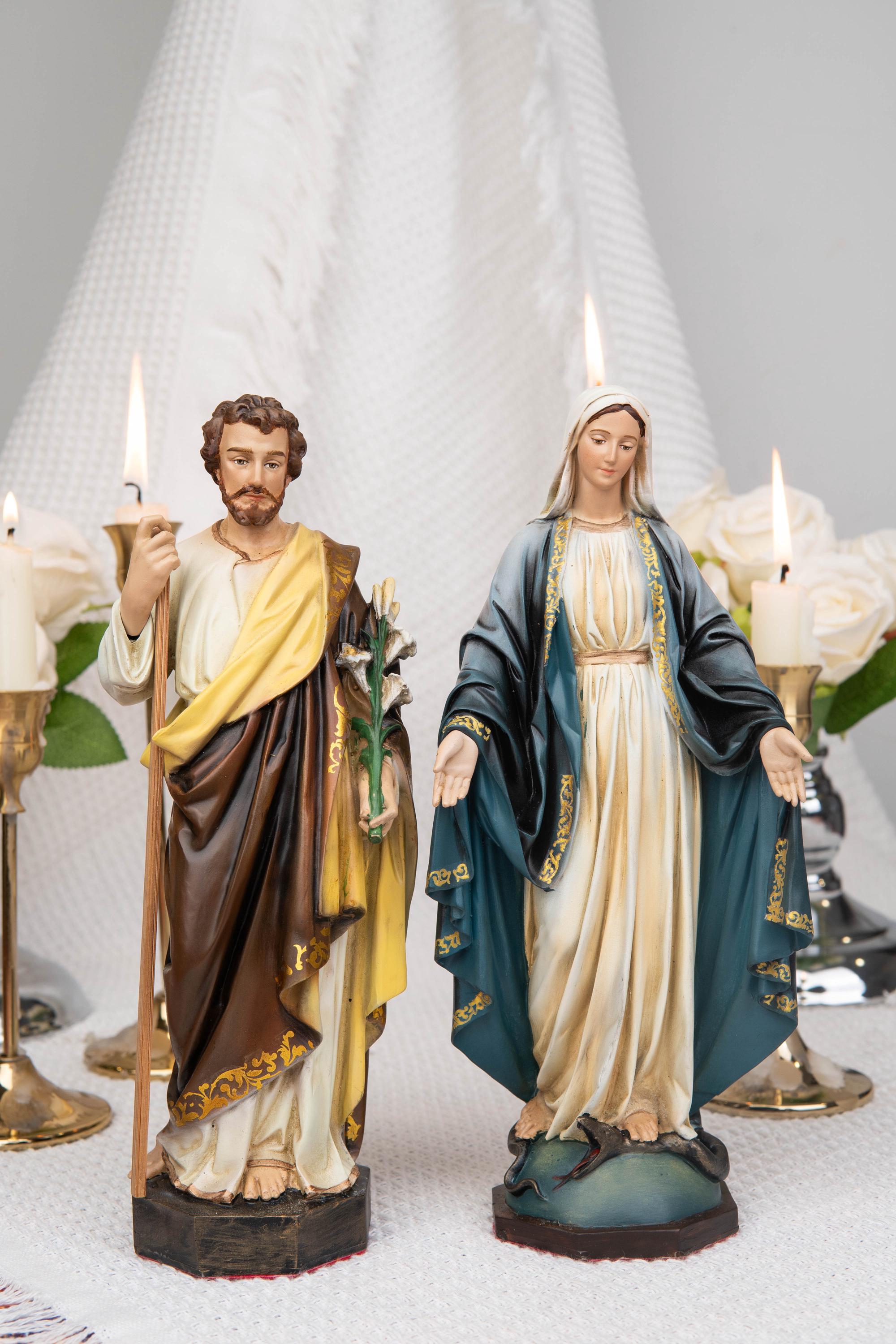 Catholic Home Altar Statue Set - Jesus Crucifix Cross with Saint Joseph and Virgin Mary, Home Altar Decor, Catholic Gift for Women,