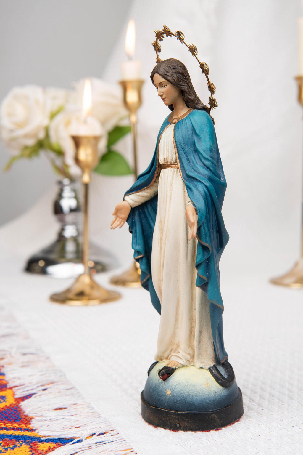 Hand-Painted Our Lady of Grace Statue 7.1" – Virgin Mary Figurine, Catholic Home Decor, Mother Mary Gift, Religious Statue