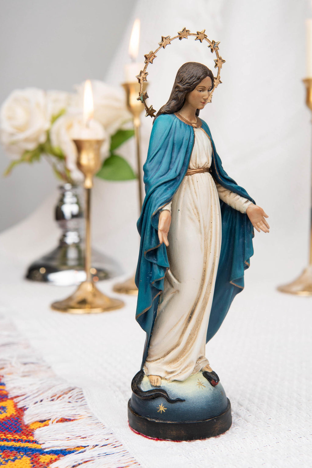 Hand-Painted Our Lady of Grace Statue 7.1" – Virgin Mary Figurine, Catholic Home Decor, Mother Mary Gift, Religious Statue