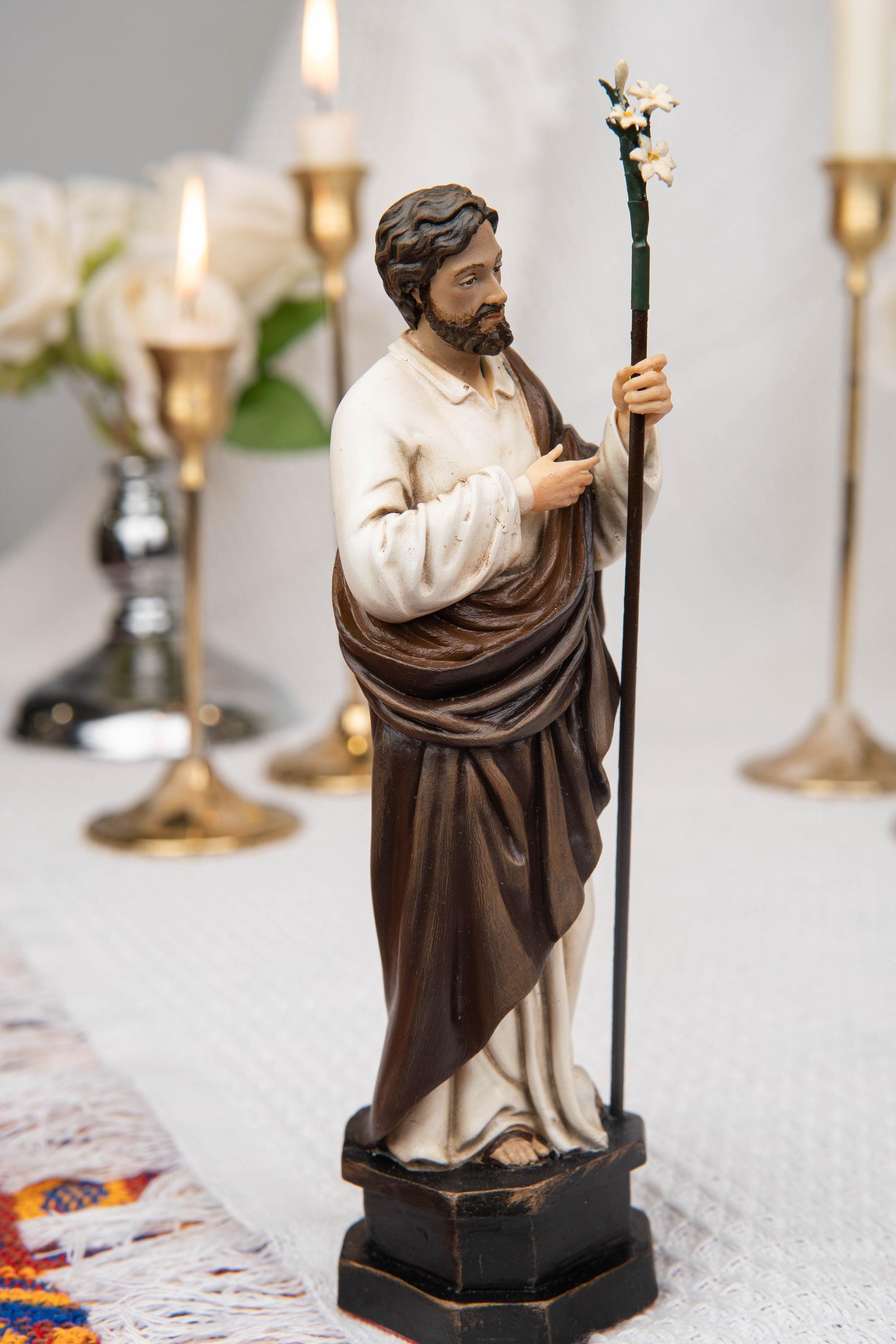 Saint Joseph Statue 7.1" - St Joseph with Lily Staff, Catholic Home Decor, Prayer Corner Altar Decor, Religious Gift, Catholic Gift