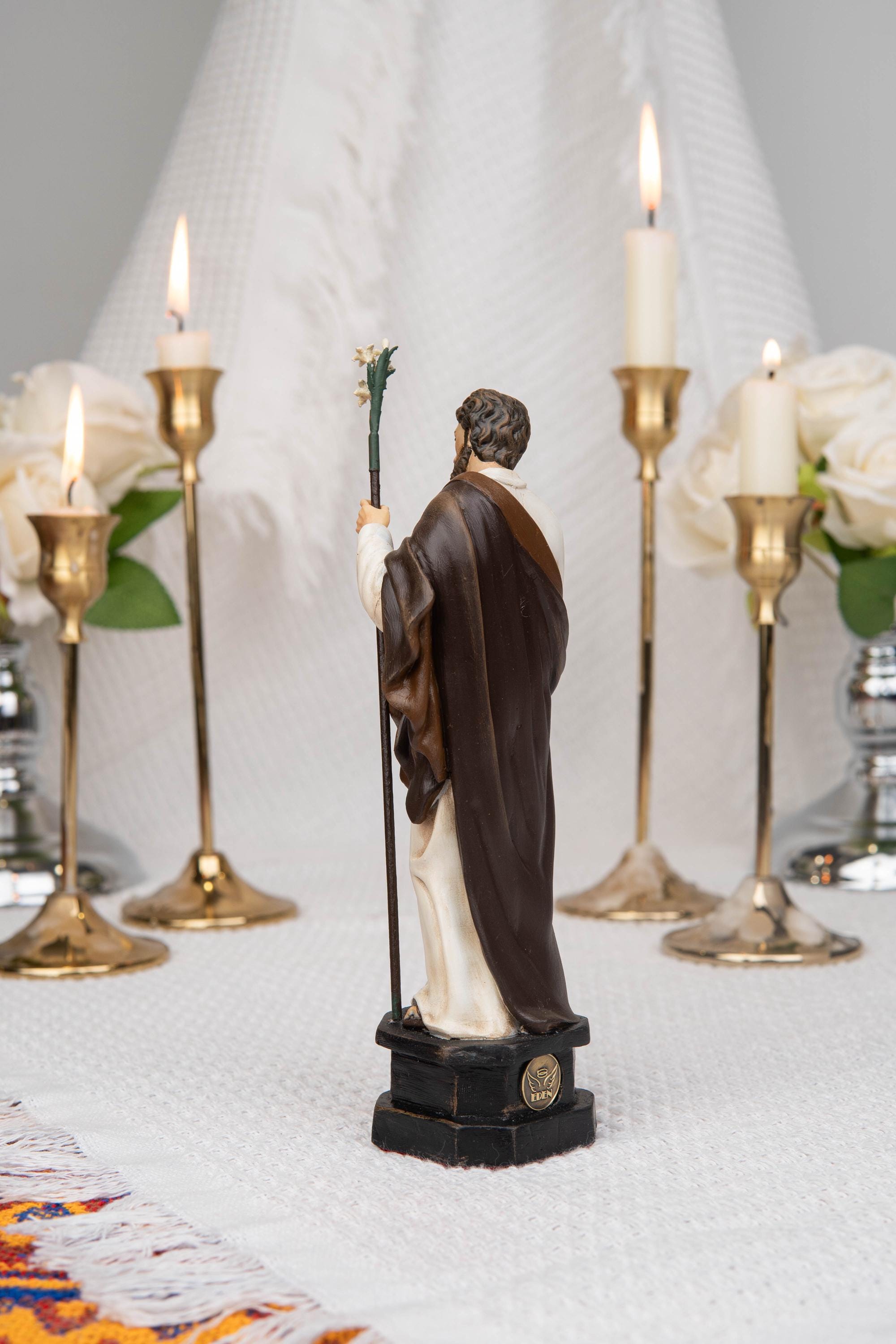 Saint Joseph Statue 7.1" - St Joseph with Lily Staff, Catholic Home Decor, Prayer Corner Altar Decor, Religious Gift, Catholic Gift