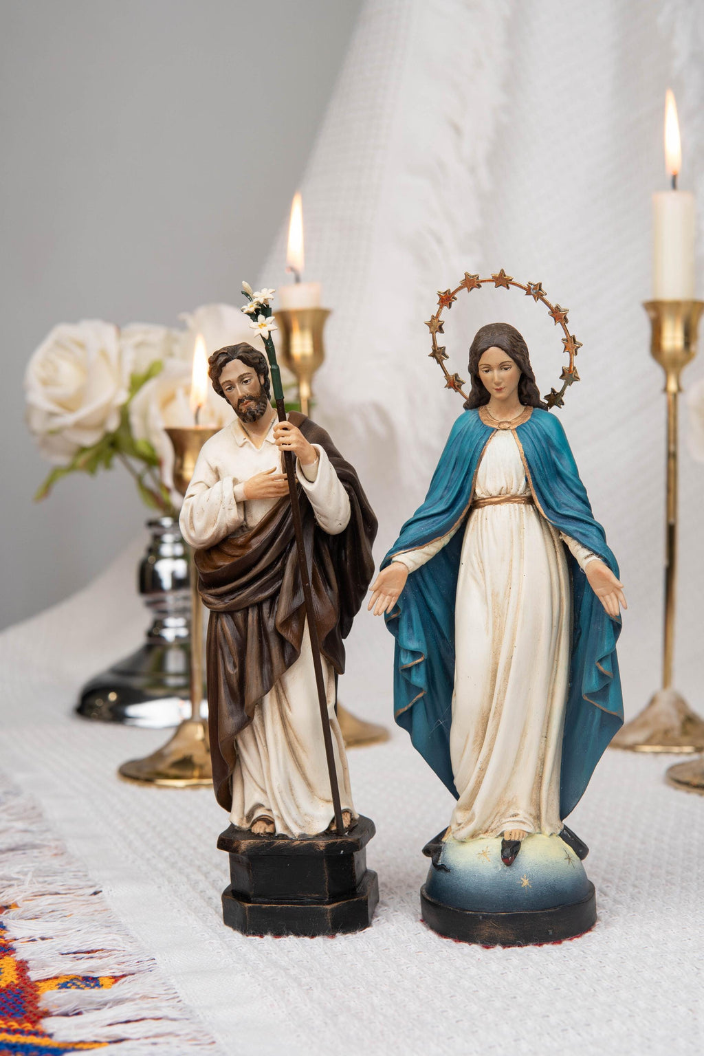 Catholic Gift Set for Couples -  Our Lady of Grace Virgin Mary & Saint Joseph Figurines, Altar Decor, Religious Decor, Home Altar Corner