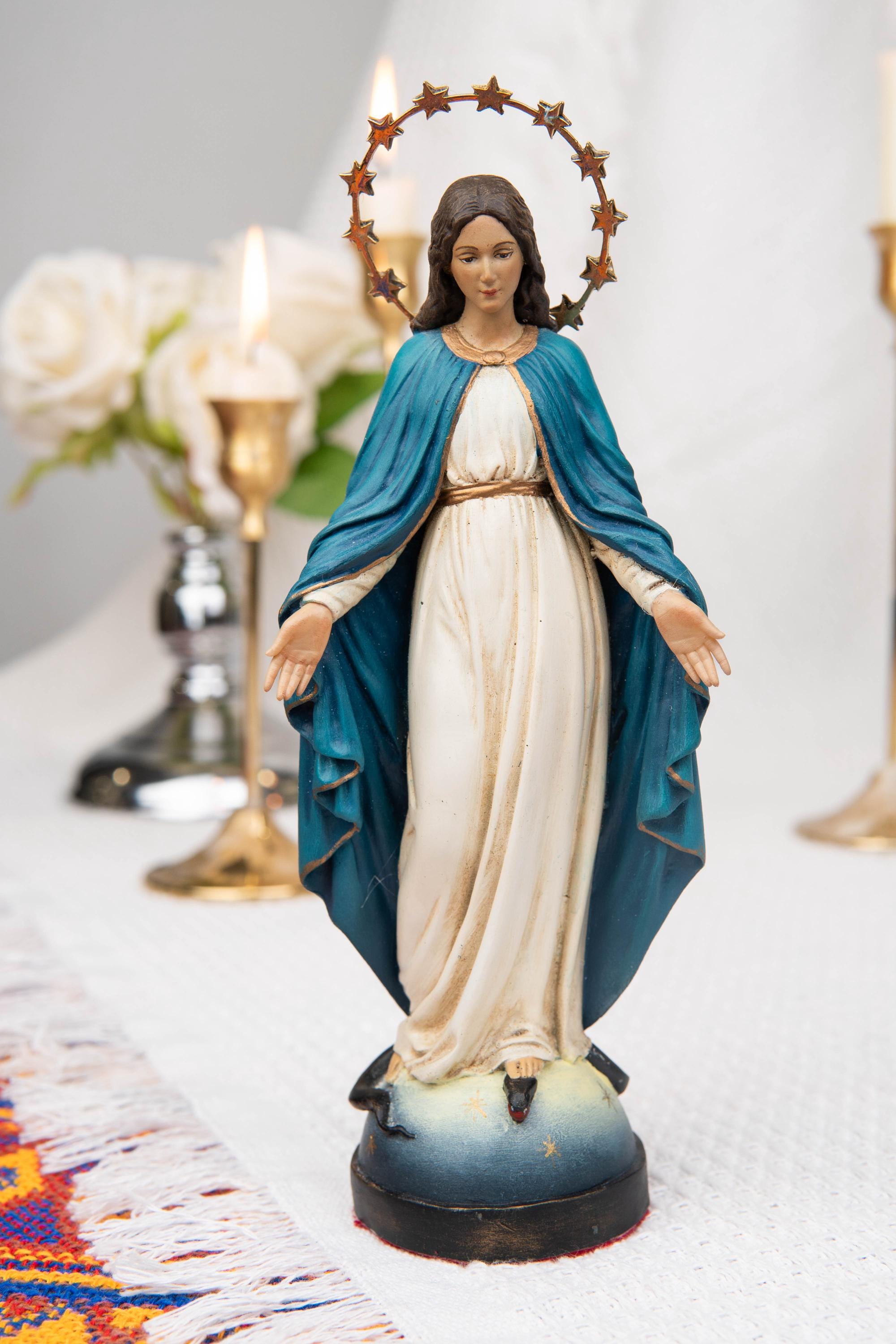 Catholic Gift Set for Couples -  Our Lady of Grace Virgin Mary & Saint Joseph Figurines, Altar Decor, Religious Decor, Home Altar Corner