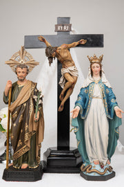 Catholic Home Altar Decor Set - INRI Crucifix Cross, Our Lady of Grace Statue, St Joseph Statue with Halo, Church Decor, Virgin Mary Statue