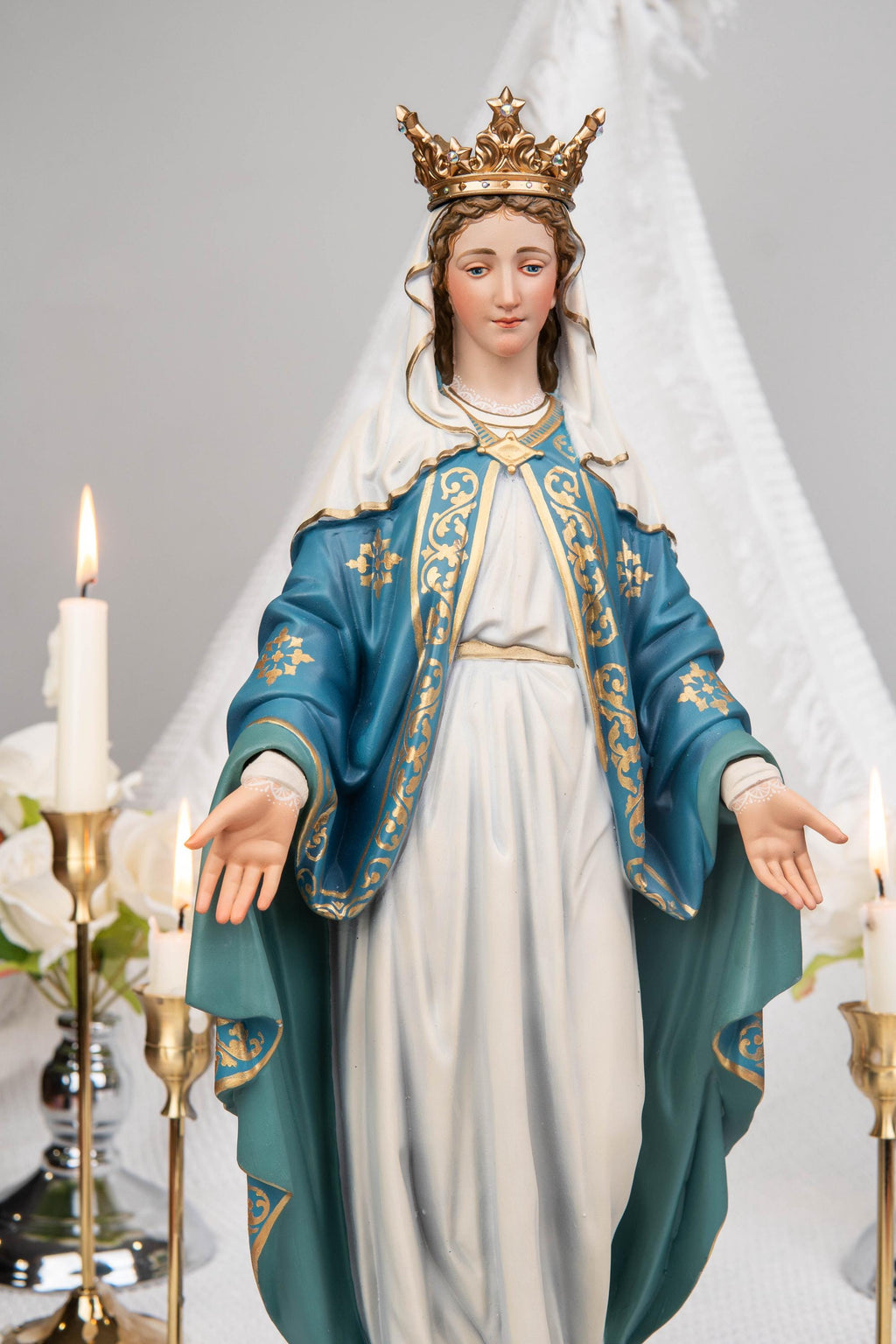 Our Lady of Grace and Saint Joseph Statue Set 15.7", Catholic Altar Decor, Crowned Religious Figurines, Catholic Gift, Virgin Mary Statue