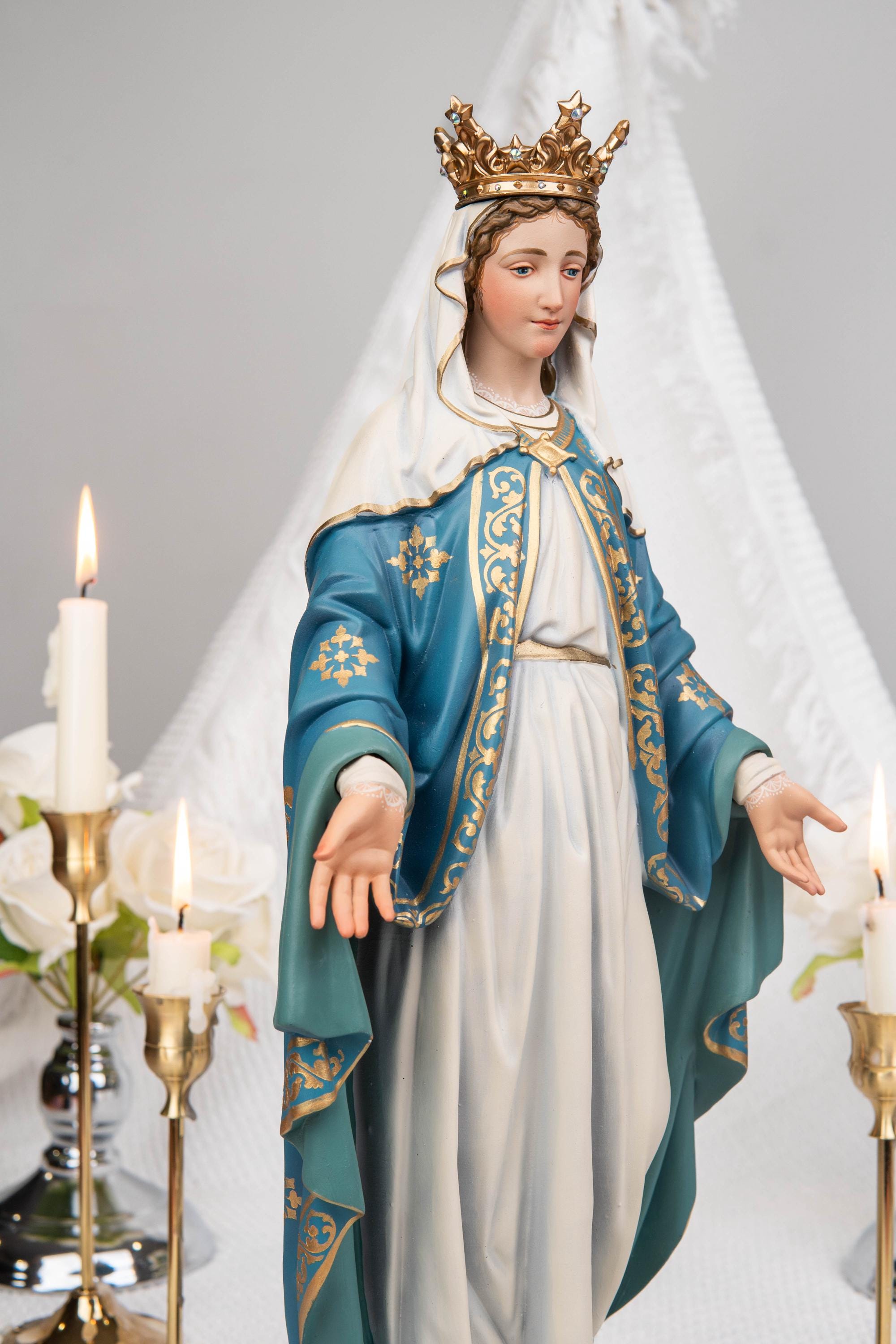 Our Lady of Grace and Saint Joseph Statue Set 15.7", Catholic Altar Decor, Crowned Religious Figurines, Catholic Gift, Virgin Mary Statue