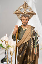 Our Lady of Grace and Saint Joseph Statue Set 15.7", Catholic Altar Decor, Crowned Religious Figurines, Catholic Gift, Virgin Mary Statue