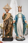 Our Lady of Grace and Saint Joseph Statue Set 15.7", Catholic Altar Decor, Crowned Religious Figurines, Catholic Gift, Virgin Mary Statue