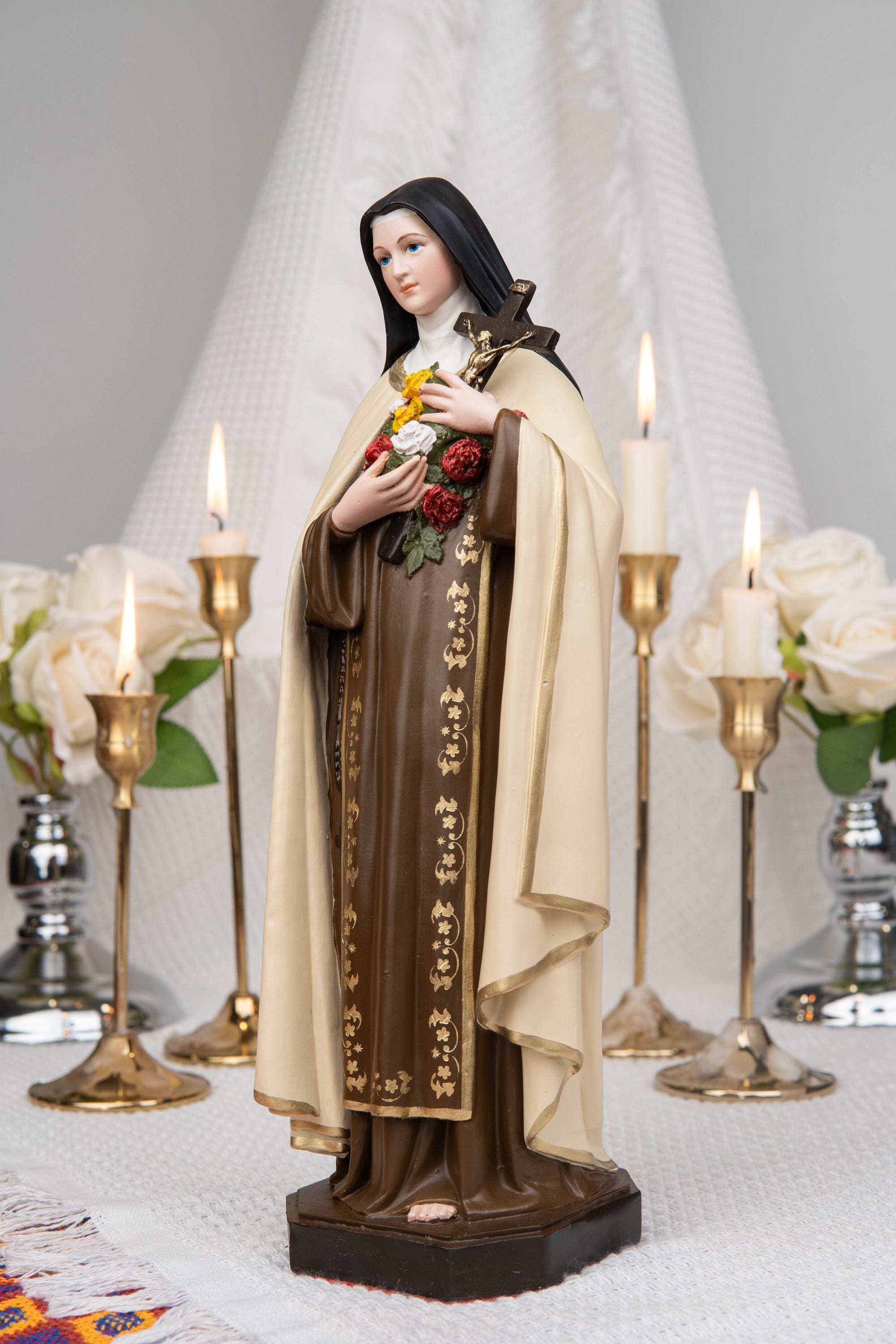 St. Therese of Lisieux Statue 11.8" – The Little Flower Catholic Saint Figurine, Carmelite Nun, Religious Home Decor, Catholic Gift