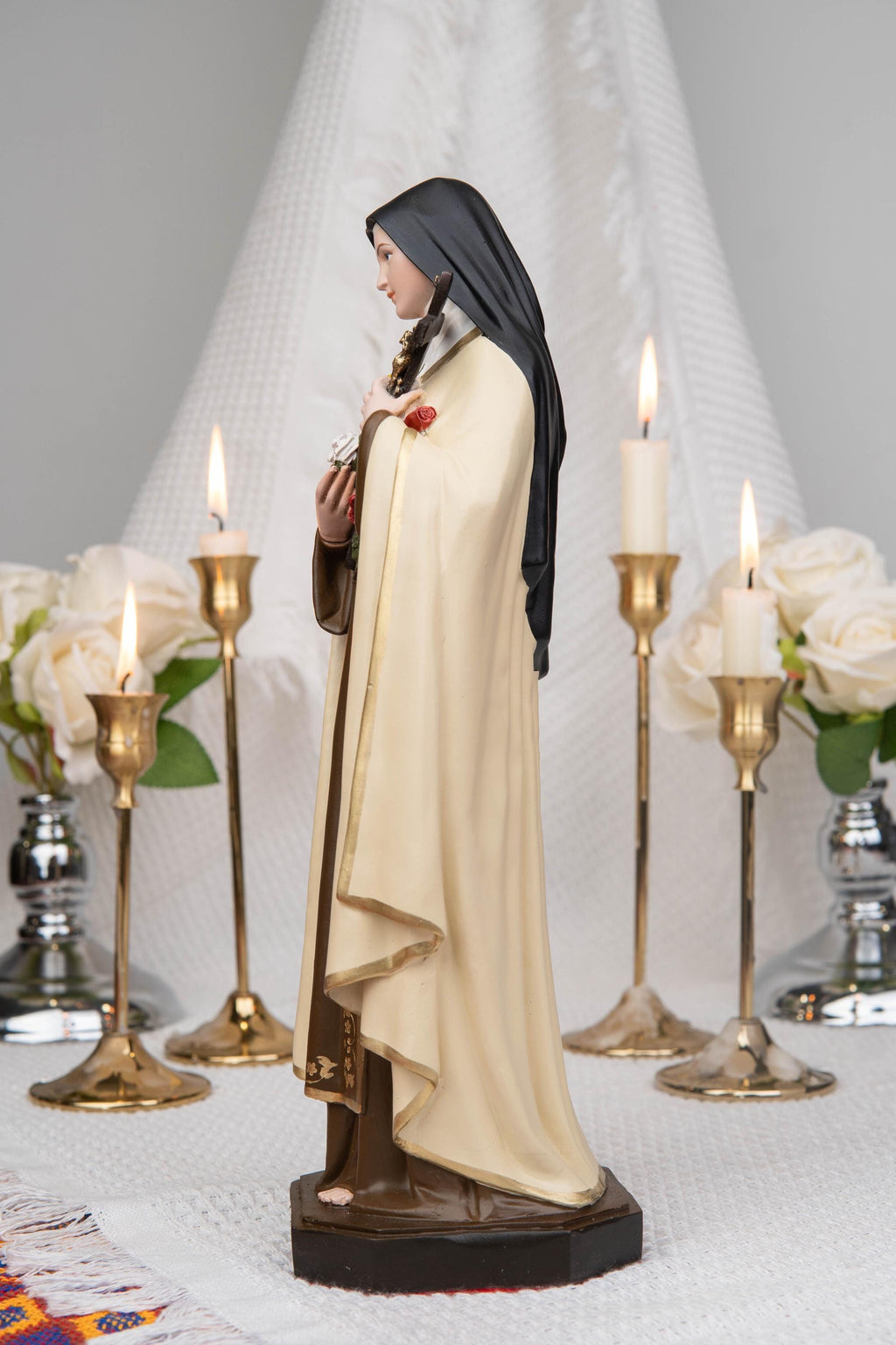 St. Therese of Lisieux Statue 11.8" – The Little Flower Catholic Saint Figurine, Carmelite Nun, Religious Home Decor, Catholic Gift